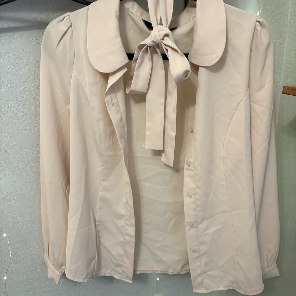 Elegant Cream Blouse with Bow Tie